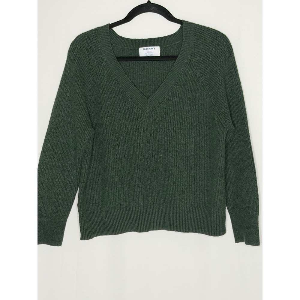 Old Navy Forest Green Ribbed V-Neck Sweater Womens Sz SP